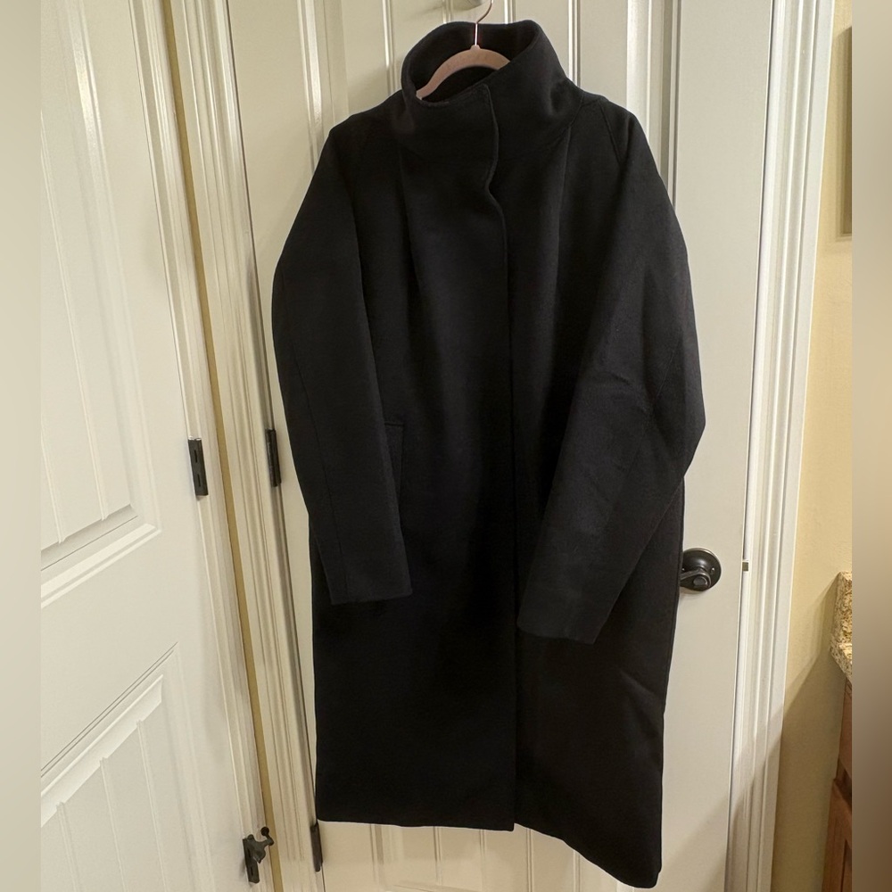 AYR Black Funnel Neck Wool Long Dress Coat XL Measurements Classic Style - Picture 1 of 15